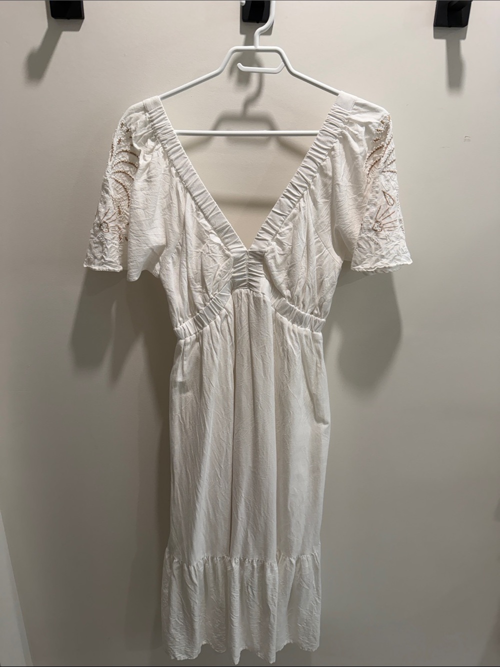 White V-Neck Crochet Sleeve Dress